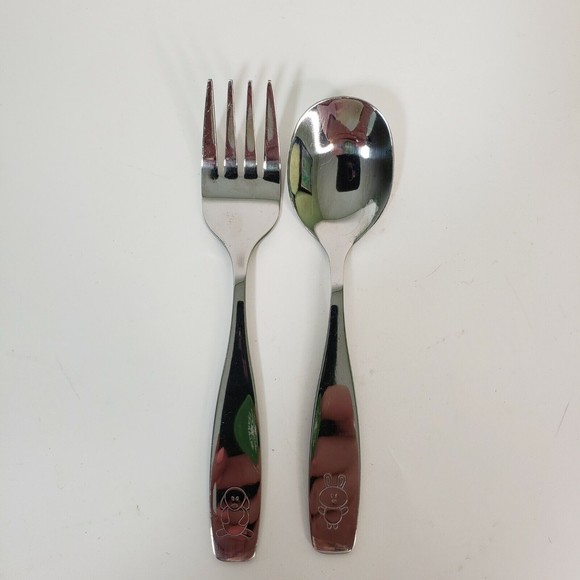 Annova SS Children's Stainless Flatware 2 Pieces Fork Spoon Kids 5..5" U… - Picture 1 of 4